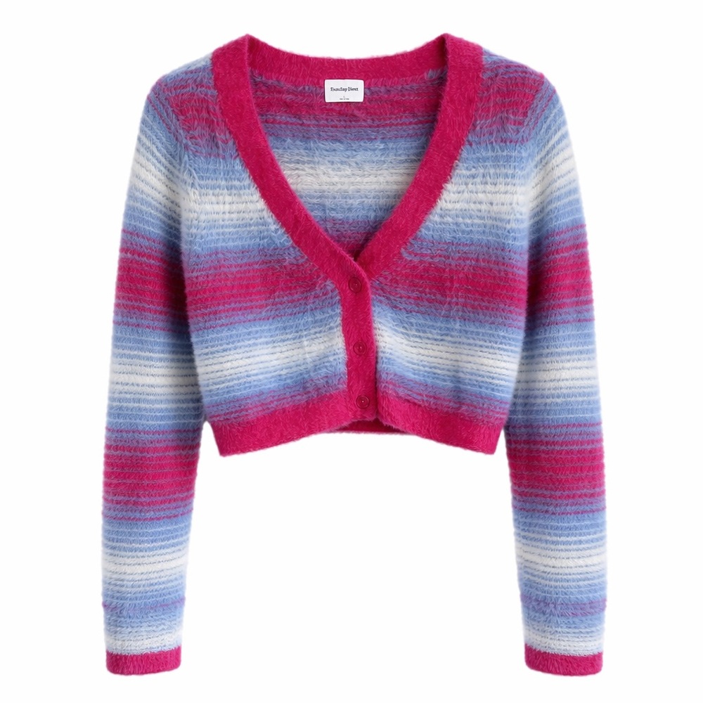 Aritzia Sunday Best‎ Fuzzy Cropped Cardigan Striped Mohair Look Size L